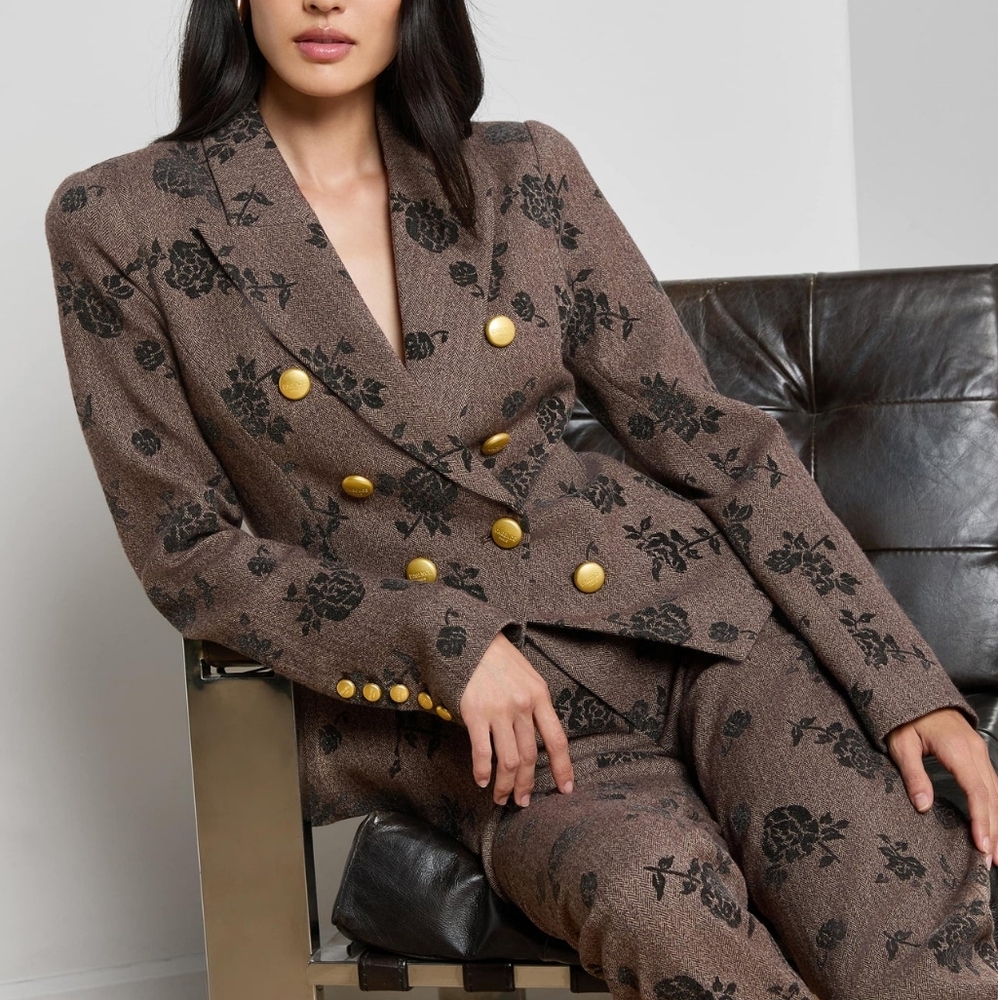 L'AGENCE Bethany Flocked Herringbone Blazer - Picture 5 of 12